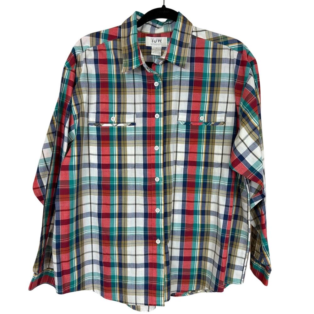 Vintage TJW By Mervyns Multicolored Plaid Button Up Top Size 18